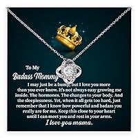 To My Badass Mommy Necklace Gift From Daughter/Son With A Beautiful Box, Gift Ideas For Mom, Love You Knot Pendant Gifts For Mother's Day, Birthday, Anniversary Jewelry, An Amazing Message Card Included