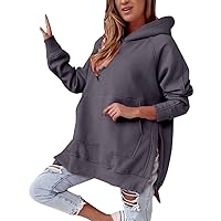 STAR FASHION Ladies Side Slit Hoodie Casual Pullover Sweatshirt with Long Sleeves Fleece Side Slit Hooded Sweater for Womens Soft and Cozy Pockets Perfect for Fall and Winter UK Size 6-16