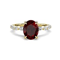 2.68 ctw Red Garnet Oval Shape (9 x 7 mm) alternating Side Marquise & Round Lab Grown Diamond Hidden Halo Engagement Ring in 14K Gold