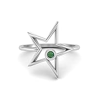 0.03 Ctw Round Emerald Open Star Ring Dainty Star 925 Sterling Silver Statement Ring