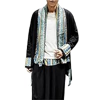 Chinese Traditional Ethnic Men' Retro Embroidery Stitching Cotton and Linen Color Top Shirt