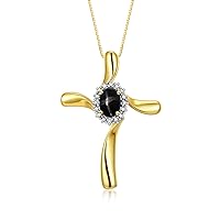 Rylos 14K Yellow Gold Cross Necklace | Gemstone & Diamonds Pendant With 18