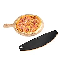 Restaurantware Nature Tek 15.8 x 4.5 Inch Rocking Pizza Cutter 1 Durable Pizza Blade - Dishwashable Lightweight Black Wood Rocker Knife Hanging Hole No Slip Design