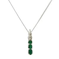 Solid 925 Sterling Silver Natural Emerald Womens Pendant & Chain