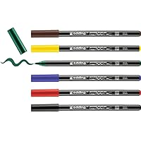 edding 4200 porcelain brush pen - black, red, blue, green, yellow, brown - 6 pens - brush nib 1-4 mm - felt-nib pen for painting and decorating ceramics, porcelain - dishwasher-safe, quick-drying