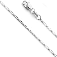 The World Jewelry Center 14k REAL Yellow OR White Gold Solid 1.1mm Box Link Chain Necklace with Lobster Claw Clasp