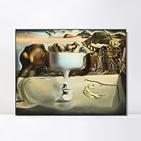 INVIN ART Framed Canvas Giclee Print Apparition of a Face and Fruit Dish on a Beach,C.1938 by Salvador Dali Wall Art(Black Slim Frame,24