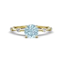 Aquamarine set in Tiger Claw Four Prong and Side Spaced Round Natural Diamond of 0.98 ctw Women Engagement Ring in 14K Gold
