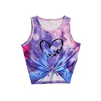 SOLY HUX Girl's Tie Dye Heart Butterfly Print Tank Top Tie Front Sleeveless Summer T Shirt