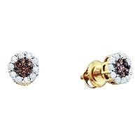 The Diamond Deal 14kt Yellow Gold Womens Round Color Enhanced Brown Diamond Flower Cluster Earrings 1-1/2 Cttw