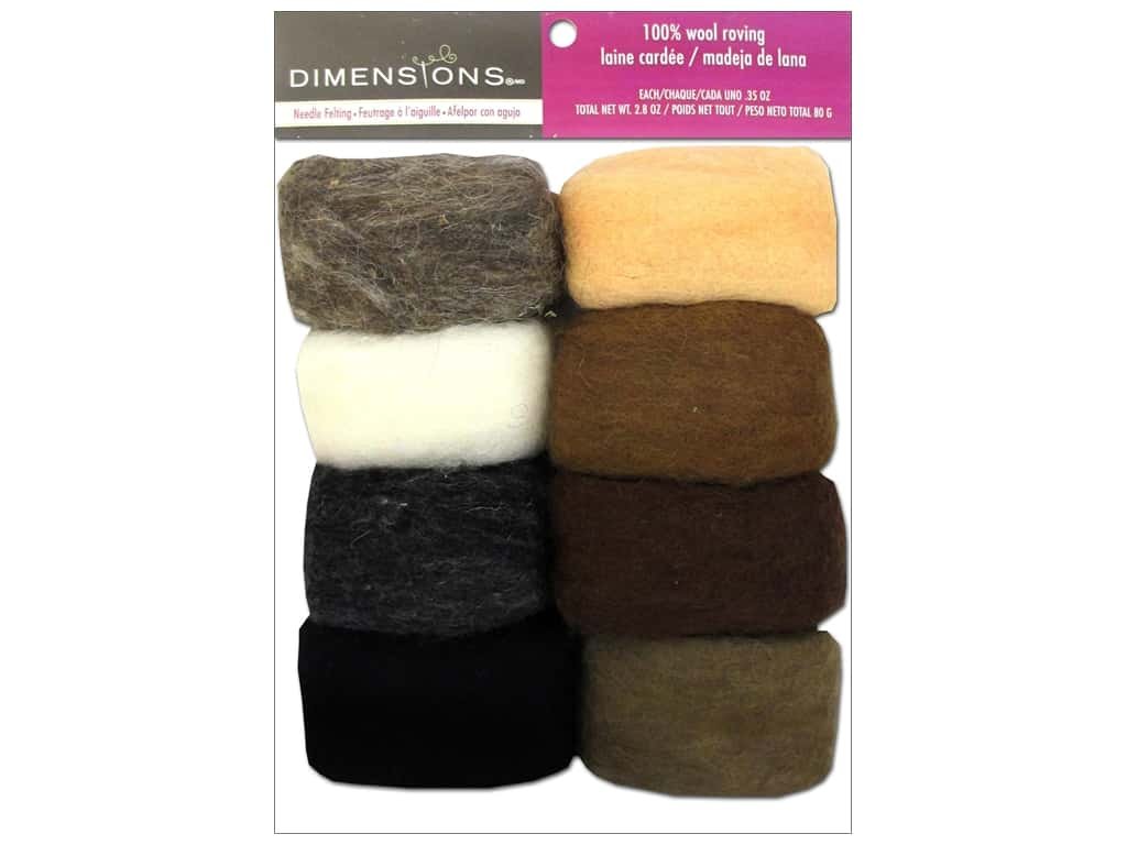 Dimensions Needlecrafts Natural Earth Tone Wool Roving for Needle Felting, 8 pack, 80g