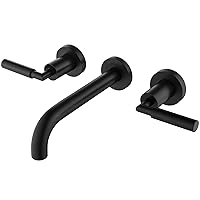 RBROHANT Matte Black Wall Mount Bathroom Faucet, Wall Mounted Sink Faucet, Dual Handle, Solid Brass, Rough-in Valve Included