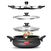 Pigeon 3.2 Quart All-In-One Super Cooker - Steamer, Cooking Pot, Pressure Cooker, Dutch Oven - For All Cooktops - Quick Cooking of Meat, Soup, Rice, Beans, Idli & more, Hard Anodized, (3 Liters)