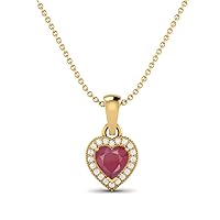 6MM Heart Shaped Ruby Glass Filled Gemstone Love Pendant Necklace 925 Sterling Silver Platinum Plated Chain Necklace
