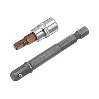 uxcell H5 Hex Bit Socket, Hex Nut Bit Socket, Hex Shank Power Drill Adapter Included, 0.25 inch (6.35 mm) Square Drive CR-V Socket, S2 Steel, 1.5 inches (38 mm) Length