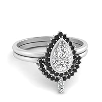 Choose Your Gemstone Bezel Pear Shape Halo CZ Diamond CZ Ring sterling silver Pear Shape Wedding Ring Sets Ornaments Surprise for Wife Symbol of Love Clarity Comfortable US Size 4 to 12