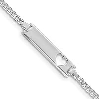 Jewels By Lux Engravable Personalized Custom 14K White Gold Cut-out Heart Curb Link ID Bracelet For Men or Women Length 7 inches Width 5 mm With Lobster Claw Clasp