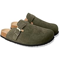 Clogs for Women Suede Soft Leather Clogs Classic Cork Clog Antislip Slippers Waterproof Mules House Sandals Buckle