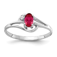 Solid 14k White Gold 5x3mm Oval Ruby Diamond Engagement Ring (.012 cttw.)