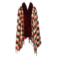 Tassel Shawl Poncho Plaid Cape For Women Loose Winter Women Tassel Cloak Casual Wool Blend Coats
