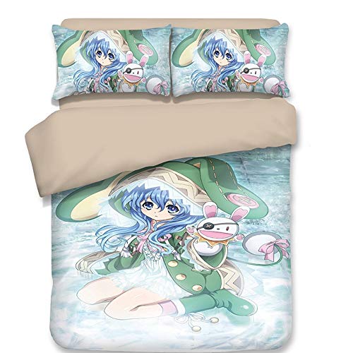 Showkig Bedding Single Bed, 3D Printed Anime Date A Live/Himekawa Yoshino Duvet Cover & Pillowcase Single Double Extra Large 3Pcs for Home Textiles...