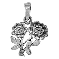 Small 3/4 inch Sterling Silver Double Rose Flower Necklace for Women for Women Diamond-Cut Oxidized finish available with or without chain