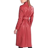 Womens Red Pure Soft Lambskin Leather Long Trench Coat Jacket Over Coat