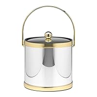 Kraftware Mylar Polished Chrome and Brass 3-Quart Ice Bucket with Brass Bale Handle, Bands and Metal Cover,Double Wall Construction, Made in U.S.A.