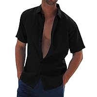 Mens Button Down Shirt Short Sleeve Lapel Casual T-Shirts Summer Vacation Beach Party Tops Trendy Resort Wear for Men