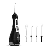 SEAGO 200 Milliliter Rechargeable Black Cordless Portable Water Flosser Dental Oral Irrigator for Teeth, 5 Jet Tips, IPX7 Waterproof, Powerful Battery Life, for Home and Travel, (SG-833BLK)
