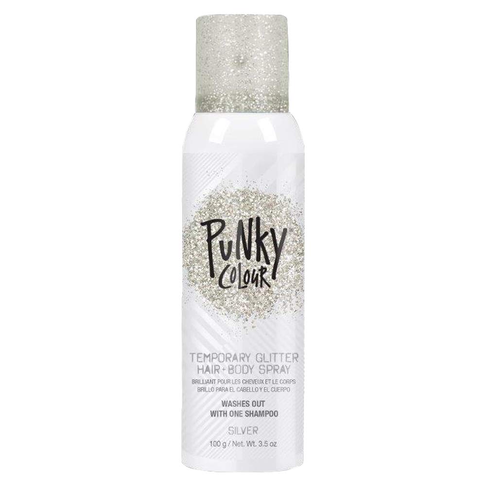 Punky Temporary Hair and Body Glitter Color Spray, Travel Spray, Lightweight, Adds Sparkly Shimmery Glow, Perfect to use On Hair, Skin, or Clothing, 3.5 oz - SILVER