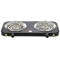Compact and Portable Countertop Burner- Countertop Double Coiled Burner 2000 Watts Electric Hot Plate Temperature Controls Black