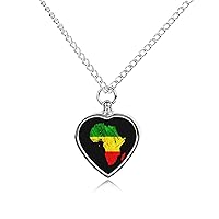 Africa Map Reggae Rasta Urn Necklace for Ashes Cremation Heart Jewelry Memorial Locket Pendant Keepsake One Size