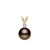 14k Gold AAAA Quality Classic Cocoa Freshwater Cultured Pearl Diamond Pendant - PremiumPearl