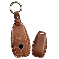 ontto 4-Button Car Key Holder Fit for Mercedes-Benz Key Fob Leather Key Cover Light Key Shell 360 Degree Protection Fit for Benz A-Class C-Class G-Class 2019-2021, E-Class S-Class 2017-2020 Brown