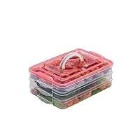 Refrigerator Organizer Bin, Plastic Food Storage Containers with Lid, 3-Layer, BPA free, Stackable Food Organizer Keeper for Snack, Vegetables, Meat, Fish, Bacon(red)