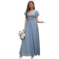 Chiffon Bridesmaid Dresses Long V Neck Formal Evening Dress with Slit Wedding Guest Dress