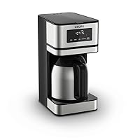 Krups Simply Brew Stainless Steel and Thermal Carafe Drip Coffee Maker 14 Cup Programmable, Customizable, Digital Display, Insulated Coffee Filter, Dishwasher Safe, Drip Free Silver and Black
