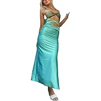 Sleeveless wrap Satin Bodycon Dress Contrast Hollow Out Cross Dress Cocktail Beach Evening Party wrap Dress