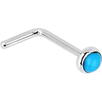 Body Candy Solid 14k White Gold 2mm Turquoise L Shaped Nose Stud Ring 20 Gauge 1/4