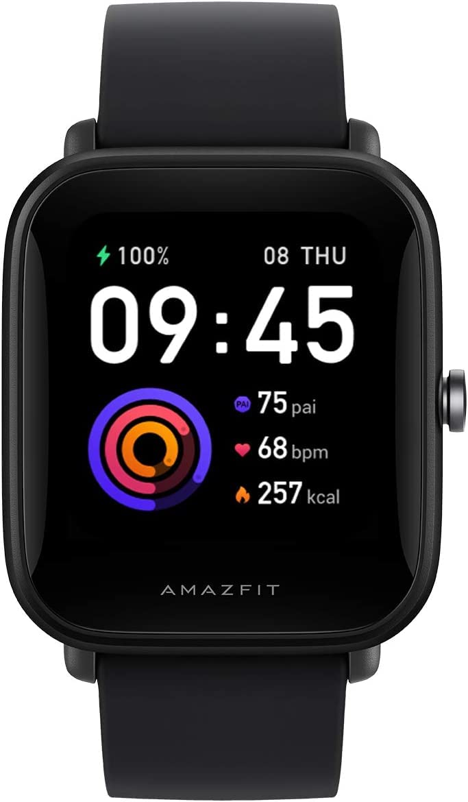 Amazfit Bip U Smart Watch Fitness Tracker for Men, 60+ Sports Modes, 9-Day Battery Life, Blood Oxygen Breathing Heart Rate Sleep Monitor, 5 ATM Water Resistant, for iPhone Android Phone (Black)