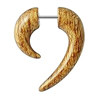 Fancy Wooden Color Tribal UV Spiral with 316L Stainless Steel Barbell Fake Ear Plug - Sold by Piece