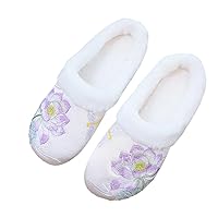 Winter Women Cotton Embroidery Flat Mules Comfortable Soft Light Ladies Slippers Shoes White Black Red