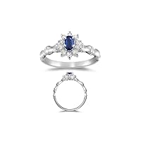 Sapphire Ring - 1/4 (0.21-0.27) Ct Diamond & Blue Sapphire Ring in 14K White Gold