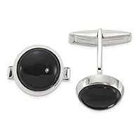 925 Sterling Silver Polished Round Simulated Onyx Cuff Links Measures 14.1x14.1mm Wide Jewelry Gifts for Men