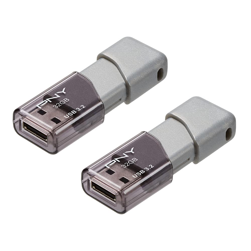 PNY 32GB Elite Turbo Attaché 3 USB 3.2 Flash Drive 2-Pack, Silver