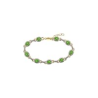 Stunning Peridot & Diamond S Tennis Bracelet Set in Yellow Gold Plated Silver - Adjustable to fit 7