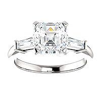 HNB Gems 5 TCW Asscher Cut Solitaire Moissanite Engagement Rings VVS1 4 Prong Irene Knife-Edge Silver Wedding Ring, Woman Promise Gift