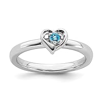 2.25mm 925 Sterling Silver Polished Prong set Blue Topaz Love Heart Ring Jewelry Gifts for Women - Ring Size Options: 10 5 6 7 8 9