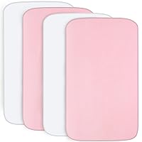 Biloban Fitted Crib Sheets for Baby Girl, 4 Pack Ultra Soft Baby Sheets for Crib, Machine Washable, Microfiber, White & Pink